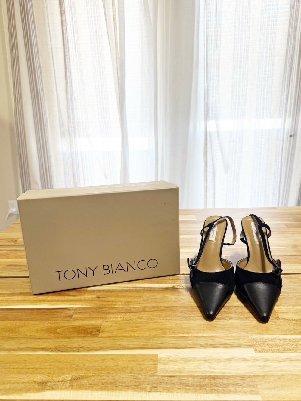 Tony Bianco Harmony Bow Detail Pointed Cap Toe Slingback in Black Revolve 8 - Picture 7 of 15